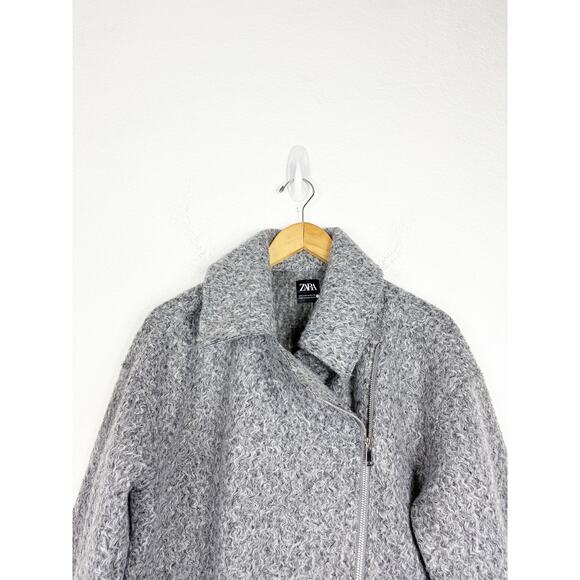 Zara Boucle Coat Gray Women’s Medium Oversized Peacoat Textured - Picture 4 of 13